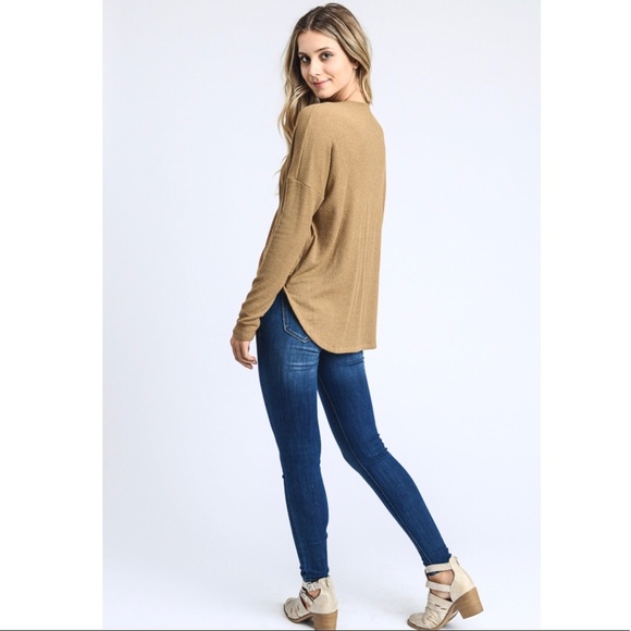 Charcoal Waffle Knit Surplice Criss Cross Sweater - Picture 2 of 2